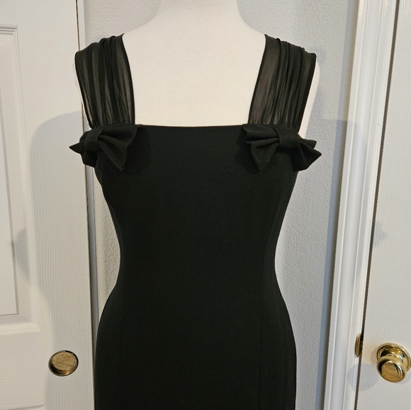 Betsey Johnson Black Wool Wiggle Cocktail Dress with Silk Chiffon Straps - Picture 3 of 8